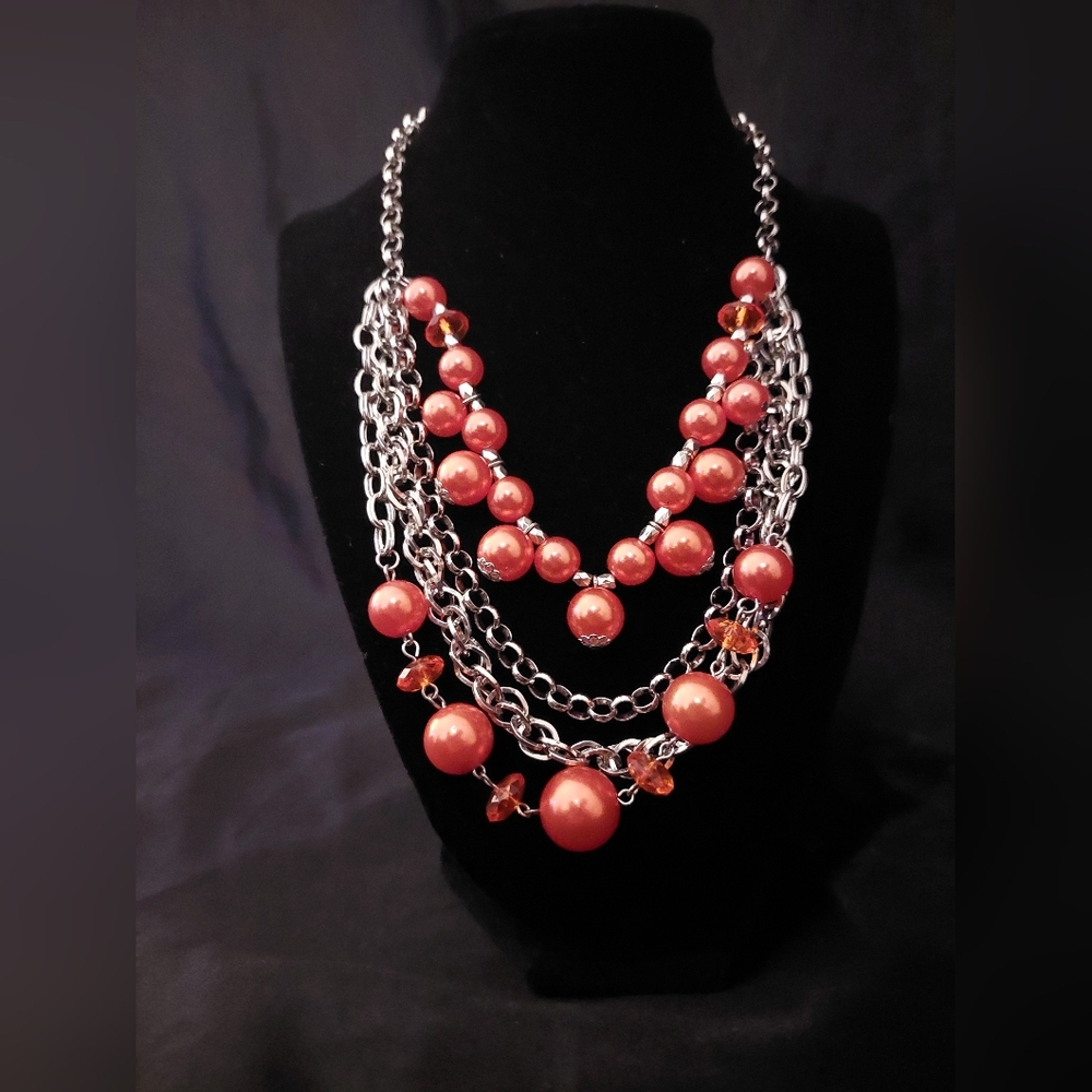 Paparazzi Rockin Rockette 4 Strand Orange Bead & Silvertone Necklace/Earring Set